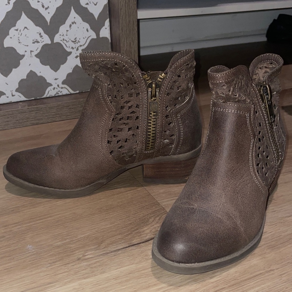 Not Rated Brown Perforated Side-Zip Ankle Booties